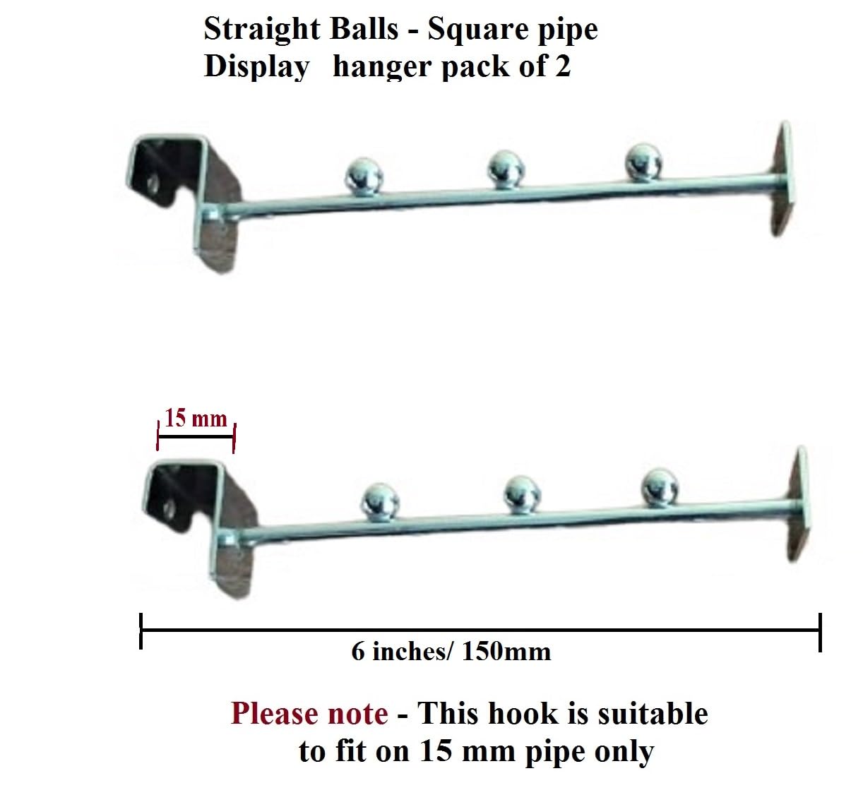 Q1 Beads Steel Tube Straight Hanger 150 mm/6 inch Square Pipe Hooks Hanger for 15x30 mm Square Tube -Supermart Shelf Accessories(Chrome)-2 Pack