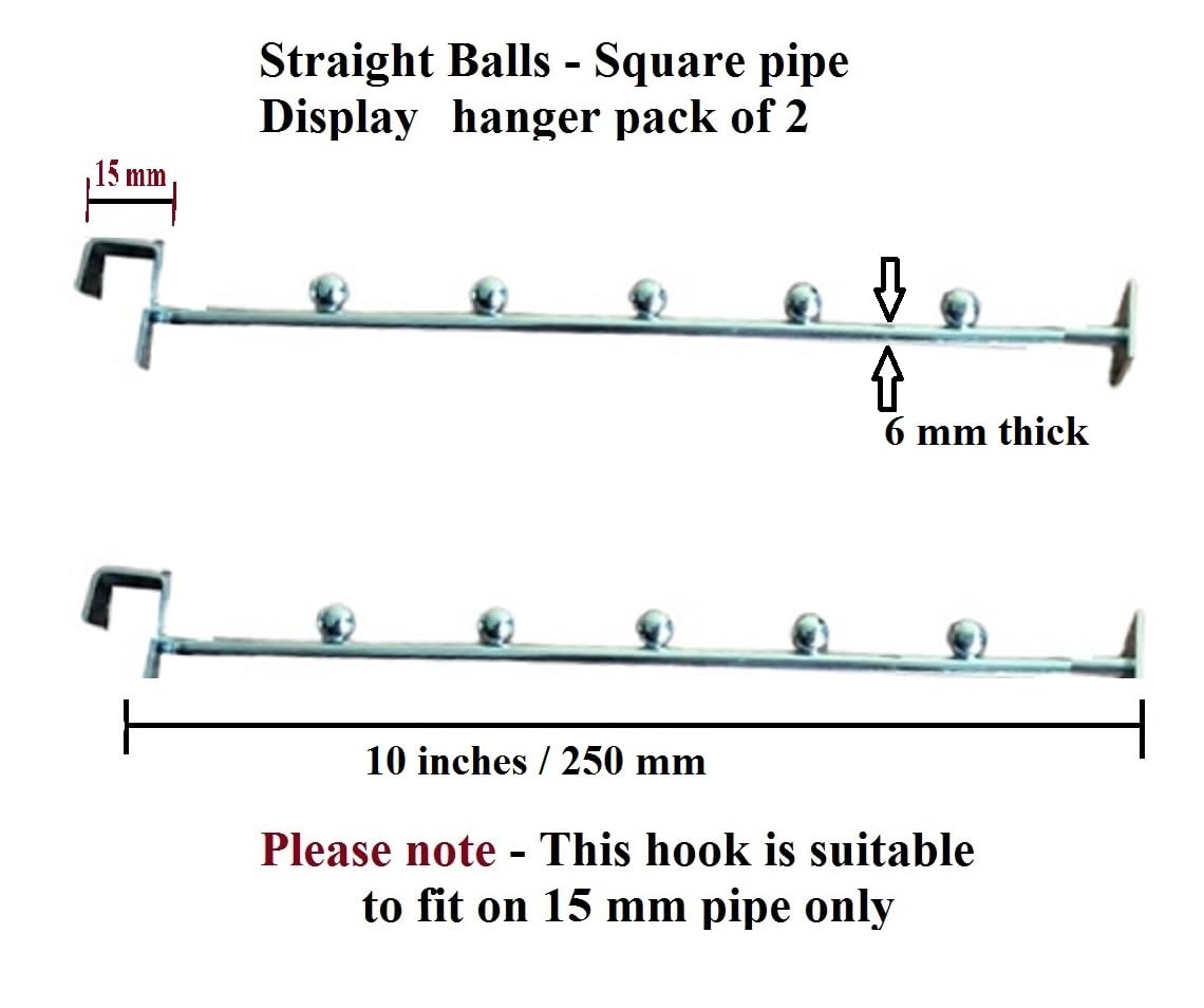 Q1 Beads Steel Tube Straight Hanger 250 mm/10 inch Square Pipe Display Hooks Hanger for 15x30 mm Square Tube -Supermart Shelf Accessories(Chrome)-2 Pack