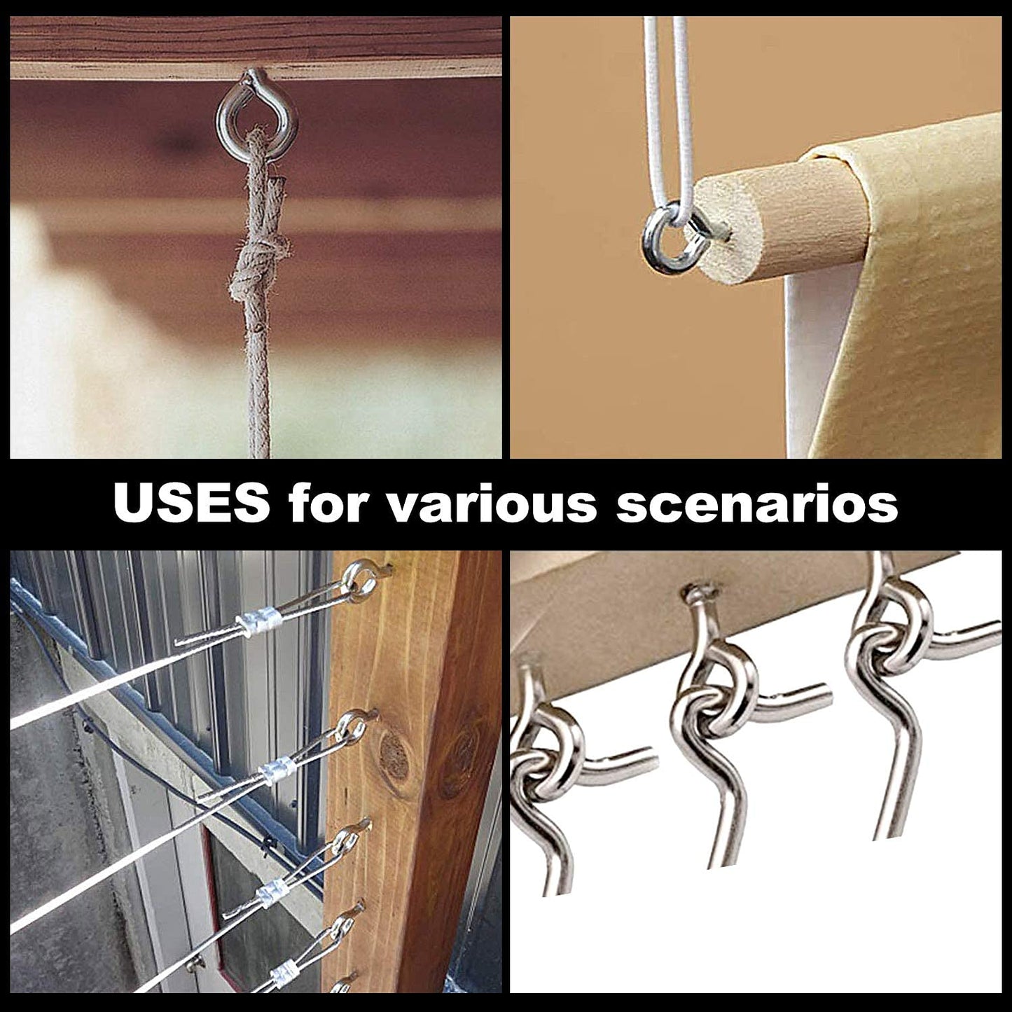 Q1 Beads Metal 150 Pcs. Combo B Hook Eye Hook Screws, Screw in Eye Hooks for Wood, Securing Cables Wires, Self Tapping Eyelet Screw Eye Bolts for Indoor & Outdoor Use (0.5 inch, 1 inch)
