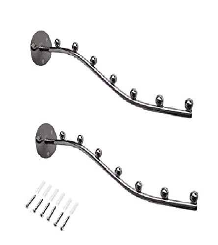 Q1 Beads Heavy Duty Wall Mount with Hardware Fittings Steel Ball pin Hooks Wall Drope Hanger/Shop/Showroom Display Hook Rail bar Pack of 2, Steel