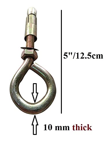 Q1 Beads 4 Pack 10 mm Zinc Plated Fastener Nut Bolt Hook for Wall Round Ring Type Anchor Fastener Nut Bolt for Ceiling , Swing & Multipurpose( 45Inches, LxW 125 x 10 mm) Zinc Plated Round Ring Type Anchor Fastener Nut Bolt for Swing & Multipurpose( 5 Inch