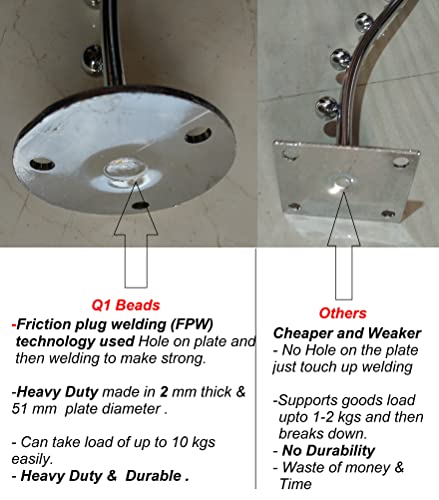 Q1 Beads Stainless Steel Heavy Duty Wall Mount with Hardware Fittings 9 Ball pin Hooks Wall Hanger for Clothes/Kitchen/Mobile (Silver)- Pack of 2