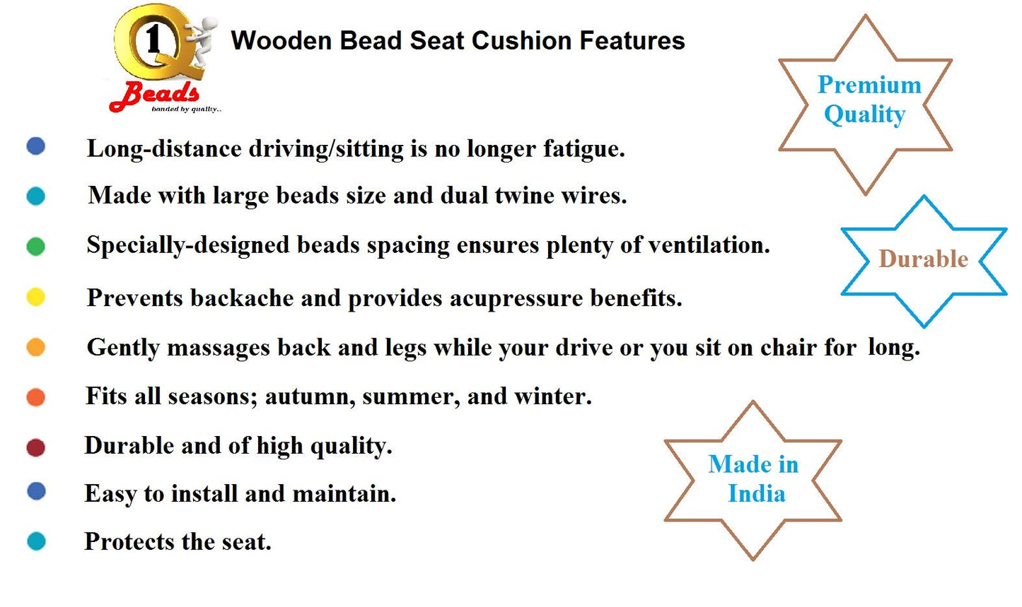 Q1 Beads Wooden Beads Acupuncture Design Scooter Seat Cover Cushion for Long Ride for All Brand Scooty/Scooter - Pack of 1 (XL, Coffee Color)