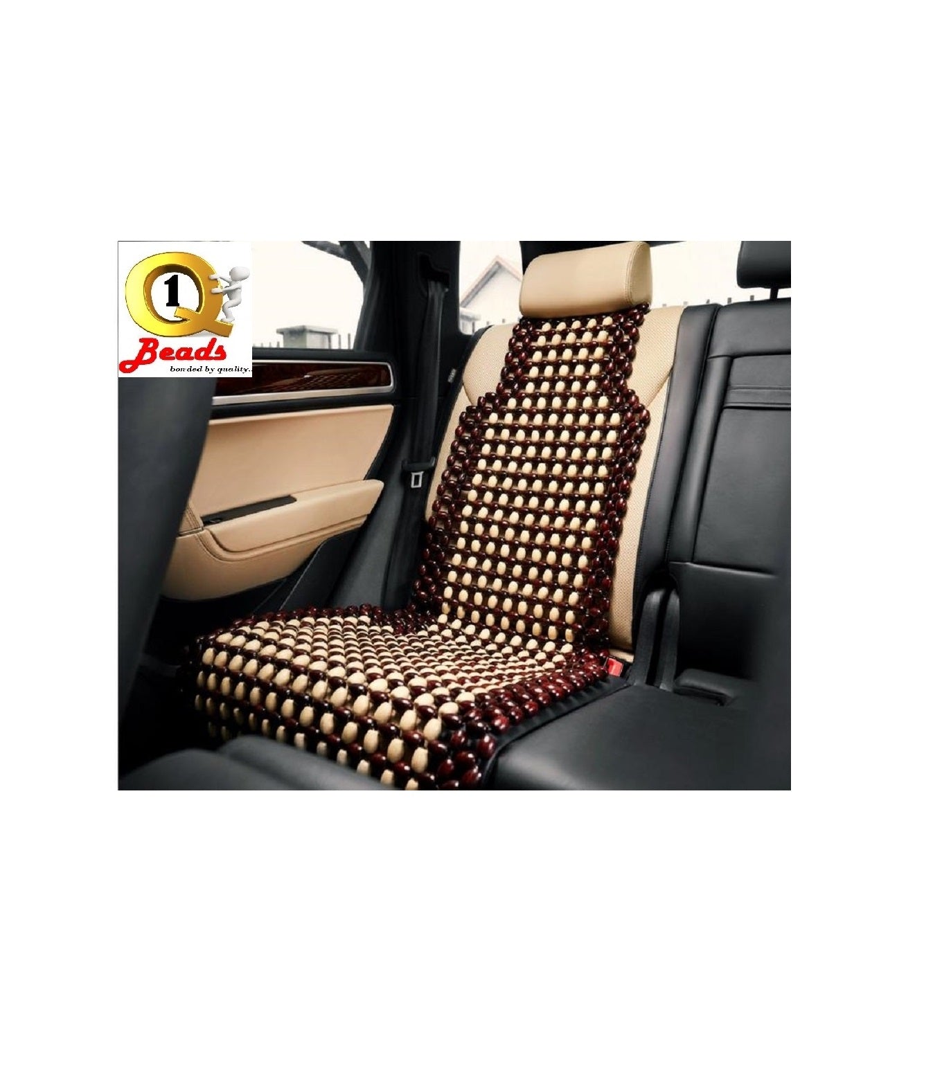 Q1 Beads Wooden Beads Acupressure Mat Car Seat Cover Cushion For All Cars & SUVs, XL, Coffee