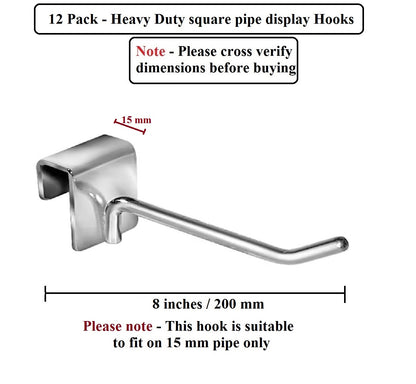 Q1 Beads 4 Pcs 8" Stainless Steel Tube Panel/Square Pipe [15mm] Display Hook Hanger for Showroom/Mobile Shop/Wall Mount/Clothes[Chrome)