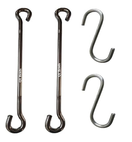 Q1 Beads 9 mm Stainless Steel 2 Pcs Jhula Rod Link Saliya with 2 Pcs S Hooks (8 mm) Heavy Duty (Chrome)