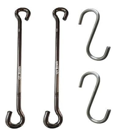 Q1 Beads 9 mm Stainless Steel 2 Pcs Jhula Rod Link Saliya with 2 Pcs S Hooks (8 mm) Heavy Duty (Chrome)