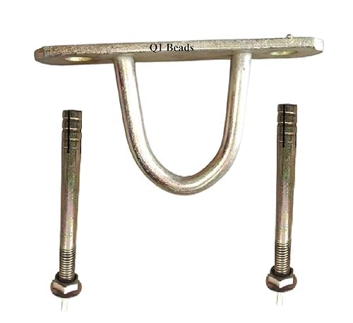 Q1 Beads 3 Pcs Set Metal Heavy Duty D Wall Hook for Ceiling Hanging Swing Chandelier Baby Swing Punching Bag Fan Jhula Hammock Swing Heavy Weight with 4 inches(10x100 mm) fasteners 6 Nos.