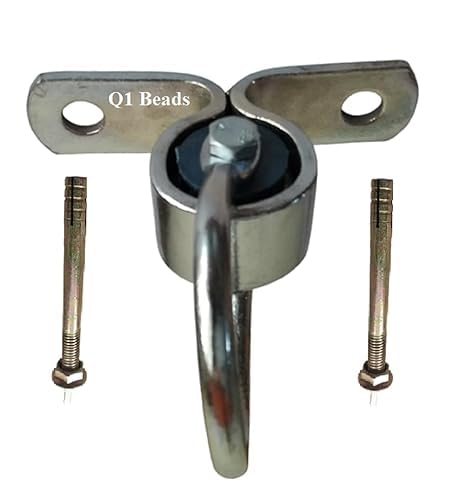Q1 Beads 2 Pcs Set Metal Round Kada Heavy Duty Wall Hook for Ceiling Hanging Swing Chandelier Baby Swing Punching Bag Fan Jhula Hammock with 4 inches (10mm x 100mm) fasteners 4 Nos.