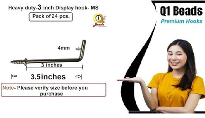 Q1 Beads 24 Peices 3 inch Steel Display Hooks Wall Mount for Multipurpose Hanging in Shop,Home, Counter Display Self Screw in (Chrome)