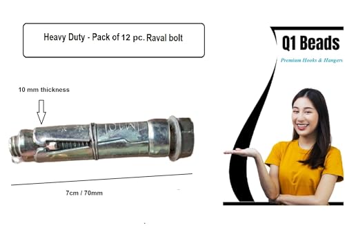 Q1 Beads Metal M10x70 mm Raval fasteners for wall,Ceiling fitting -10mm thickness (Golden)