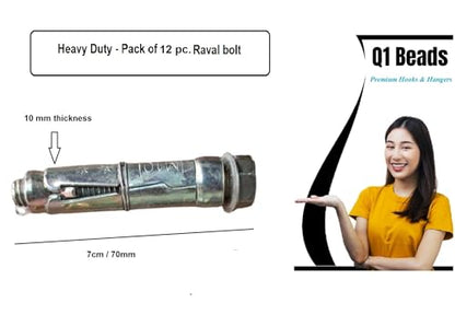 Q1 Beads Metal M10x70 mm Raval fasteners for wall,Ceiling fitting -10mm thickness (Golden)