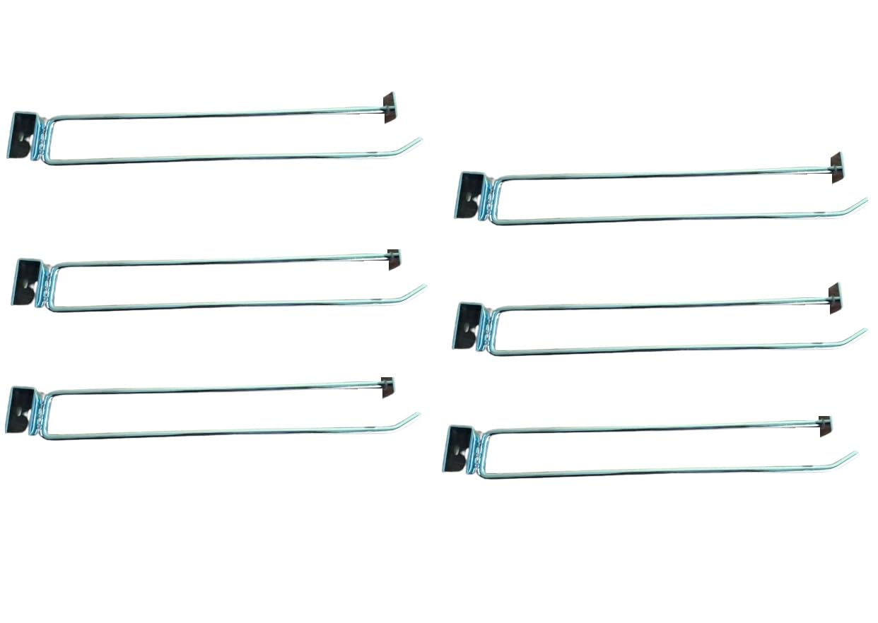 Q1 Beads 6 Pcs. Steel Tube Panel Display Hook with Price Tag Holder 300 mm/12 inch for Square Pipe 15x30 mm -Supermart Shelf Accessories(Chrome)
