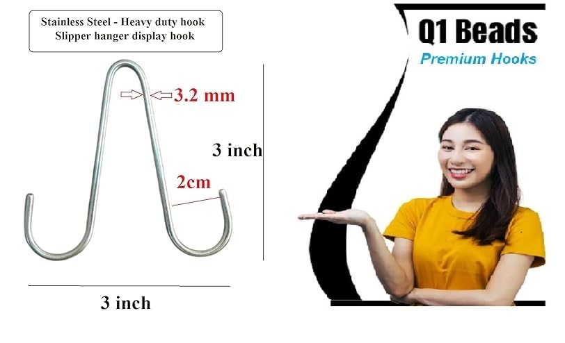 Q1 Beads 50 Pcs. Stainless Steel Slipper Footwear Flipflops Hanger Hooks for Shop Display (Pack of 50 Pcs)-Chrome