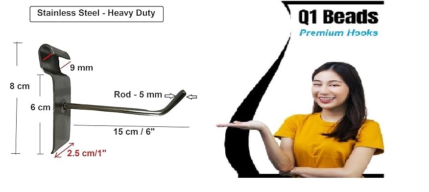 Q1 Beads 20 Pcs. Steel Mesh Grid Hooks 6 inches for Display & Hanging Heavy-Duty Metal Hooks for Retail, Office Use, Garment Store, Mobile Shops(Chrome)
