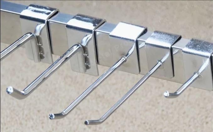 Q1 Beads 12 Pcs. Steel Square Pipe Panel Display Hooks for Shop 300 mm/12 inch for Square Pipe 15 mm -Supermart Shelf Accessories(Chrome)
