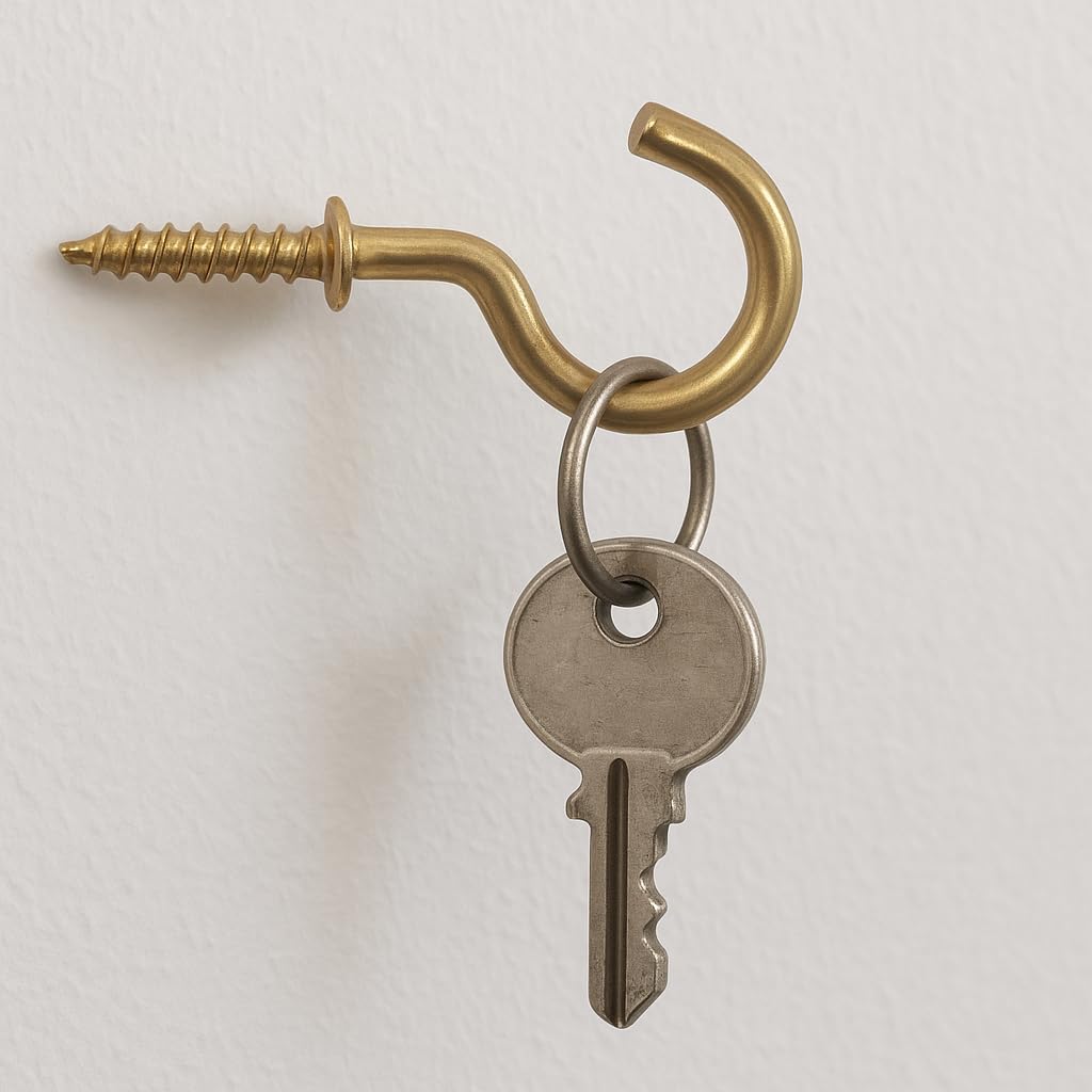 Q1 Beads 2" Inch Steel Cup Hook Wall Mount J Hook for Hanging & Multipurpose Wall Hook - Pack of 25 Pieces (Brass Finish)