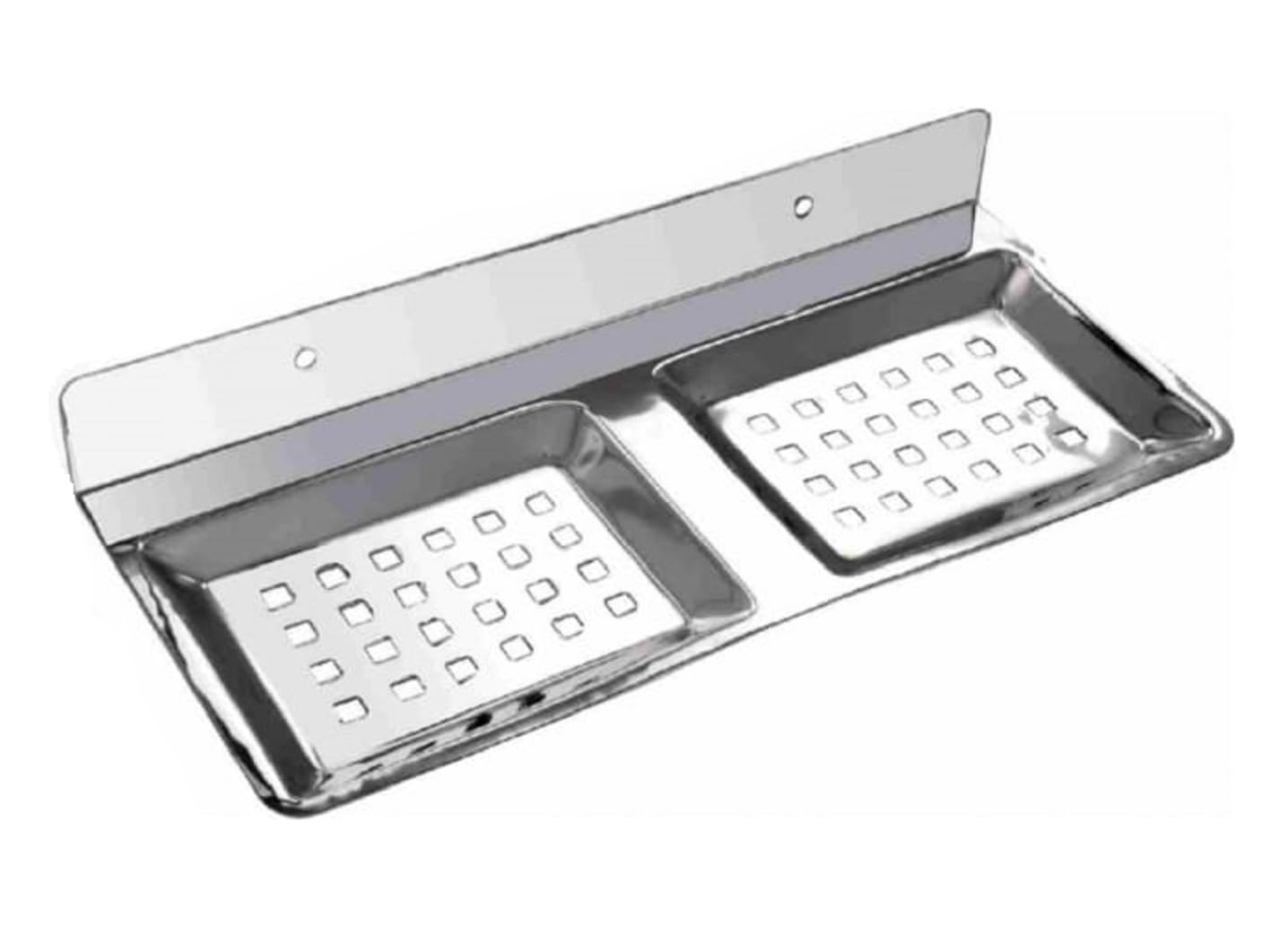 Q1 Beads Stainless Steel Double Soap Holder Stand for Kitchen Sink, Bathroom and Wash Basin with Screws & Fishers (Chrome) -Pack of 1 Pc.