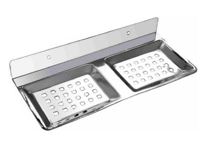 Q1 Beads Stainless Steel Double Soap Holder Stand for Kitchen Sink, Bathroom and Wash Basin with Screws & Fishers (Chrome) -Pack of 1 Pc.