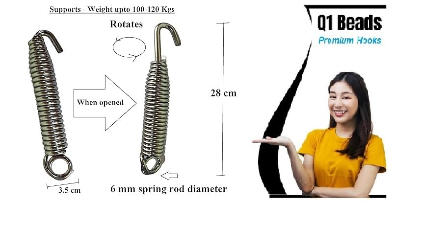 Q1 Beads 1 Pack Alloy Steel Heavy Duty Jhula Spring Hook Rotating And Accessories For Hammock Porch Swings Spring(Chrome)