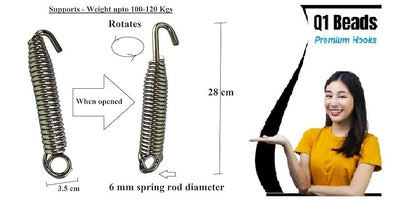 Q1 Beads 1 Pack Alloy Steel Heavy Duty Jhula Spring Hook Rotating And Accessories For Hammock Porch Swings Spring(Chrome)