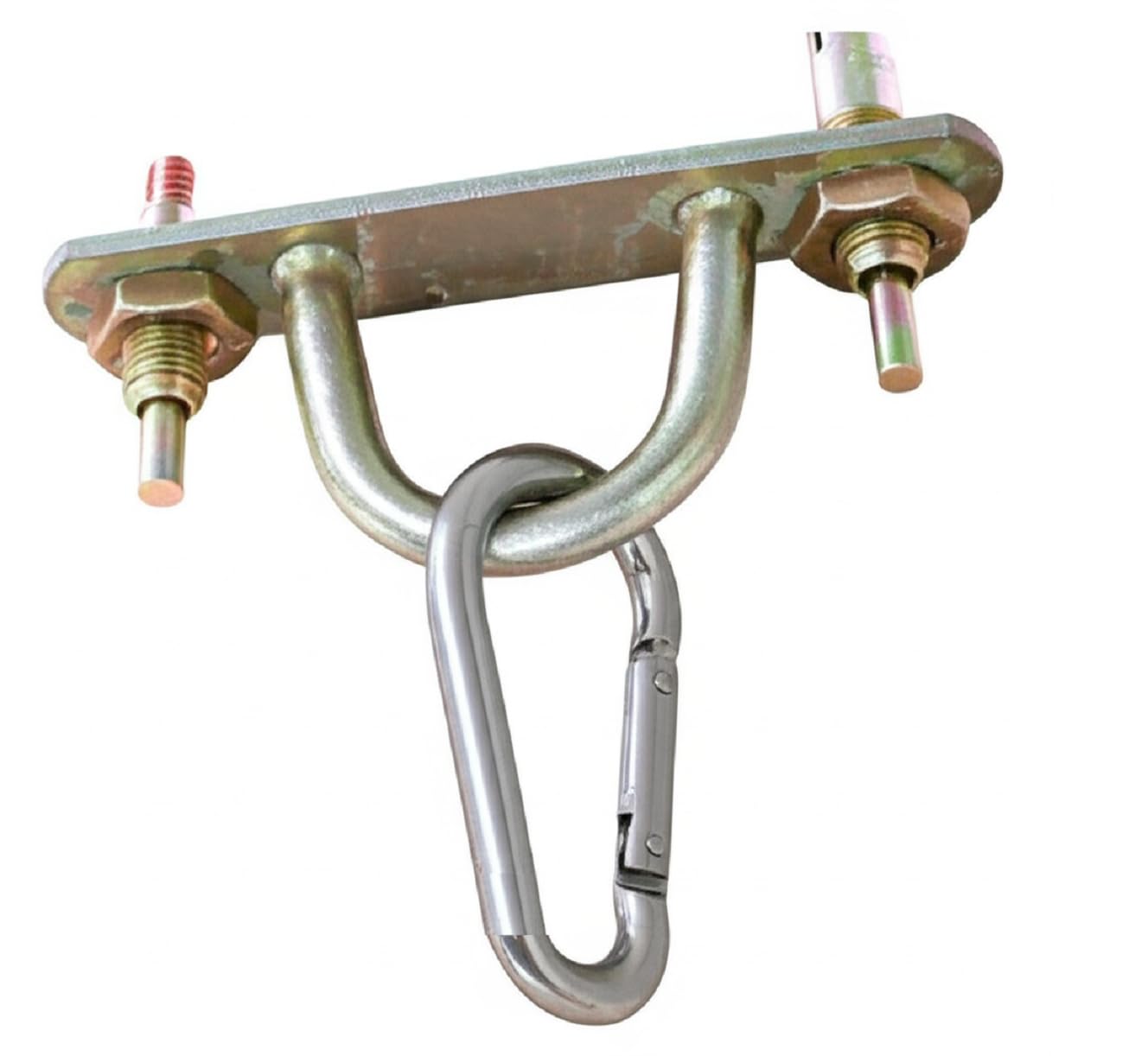 Q1 Beads Metal D Shaped Wall Hook Ceiling Hooks Hanger for Swing/Hammock Multiuses with 10x100 mm Fasteners and Carabiner/Snap Hook(Golden)