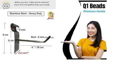 Q1 Beads 20 Pcs 4 inches Stainless Steel Mesh Grid Hooks for Display & Hanging-Heavy-Duty Metal Hooks for Retail, Office Use, Garment Store, Mobile Shops (Chrome)