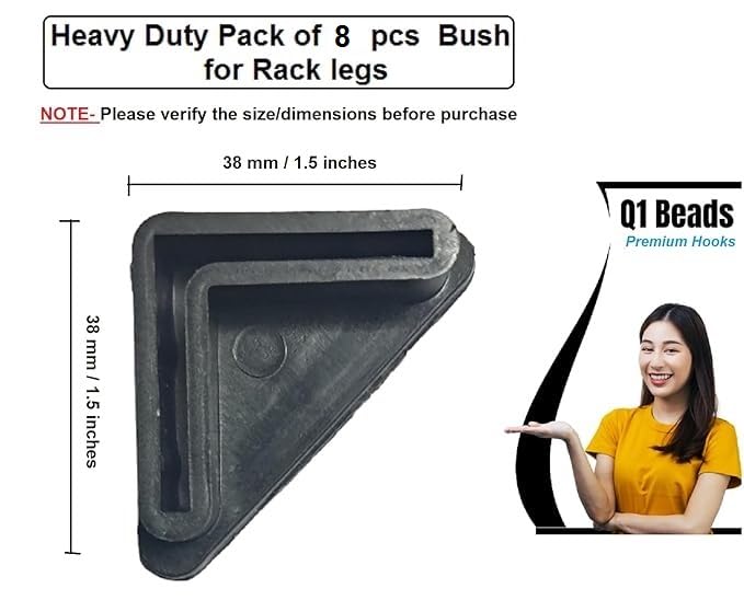 Q1 Beads 8 Pcs. 38 mm x 38 mm /1.5 inches Bush for Metal Slotted Rack Leg(Black)