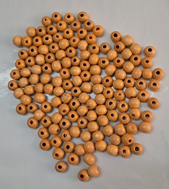 Q1 Beads 450 Pieces. 10 mm Round Wooden Beads for Arts & Craft DIY,Macrame Beige,Brown,White tri Colors (2 mm Hole)
