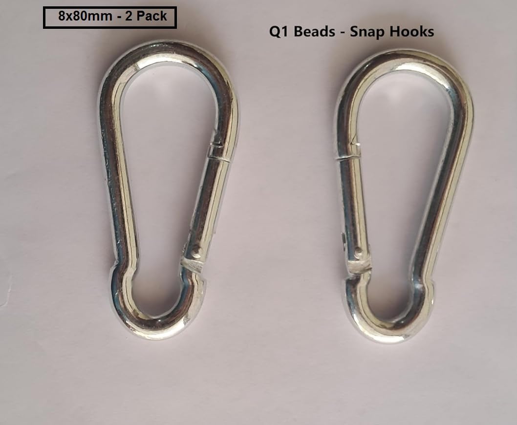 Q1 Beads 2 Pack Metal Wall Hook with Snap Hook 8x80mm Heavy Duty 300 Kg Load Capacity | Zinc Plated Raval Anchor Bolt 10x70 mm Hanger for Swing, Hammock, Punching Bag, Garage Storage (Golden)