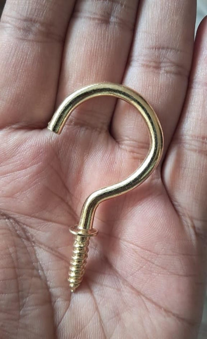 Q1 Beads 2" Inch Steel Cup Hook Wall Mount J Hook for Hanging & Multipurpose Wall Hook - Pack of 25 Pieces (Brass Finish)