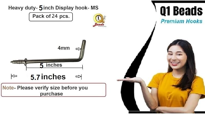 Q1 Beads 24 Peices 5 inch Steel L Shaped Wall Mount Display Hooks for Multipurpose Hanging in Shop,Home, Counter Display Self Screw in (Chrome)