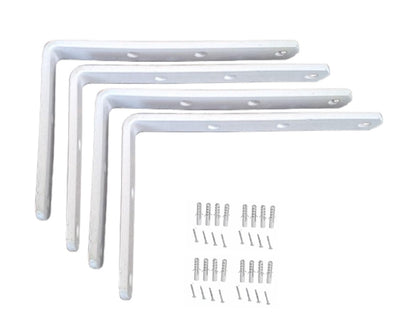 Q1 Beads 4 Pack Metal 6 x 4 inches Heavy Duty 30 Kgs. Load Capacity L Clamp Angle Bracket L Bracket for Wall Shelf,Rack, Home,Shop, Showroom (6 x 4 Inches, White Powder Coated)