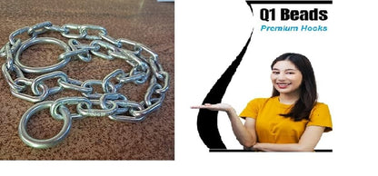 Q1 Beads 3 Feet Metal Lock Chain with 2 Pcs. Snap Hooks Strong & Heavy Duty Made in 8 mm Rod 200 KGS Capacity for Travel & Safety, Garden Swing/Playing Jhula Chain with 2 Pcs. Carabiner (Silver)