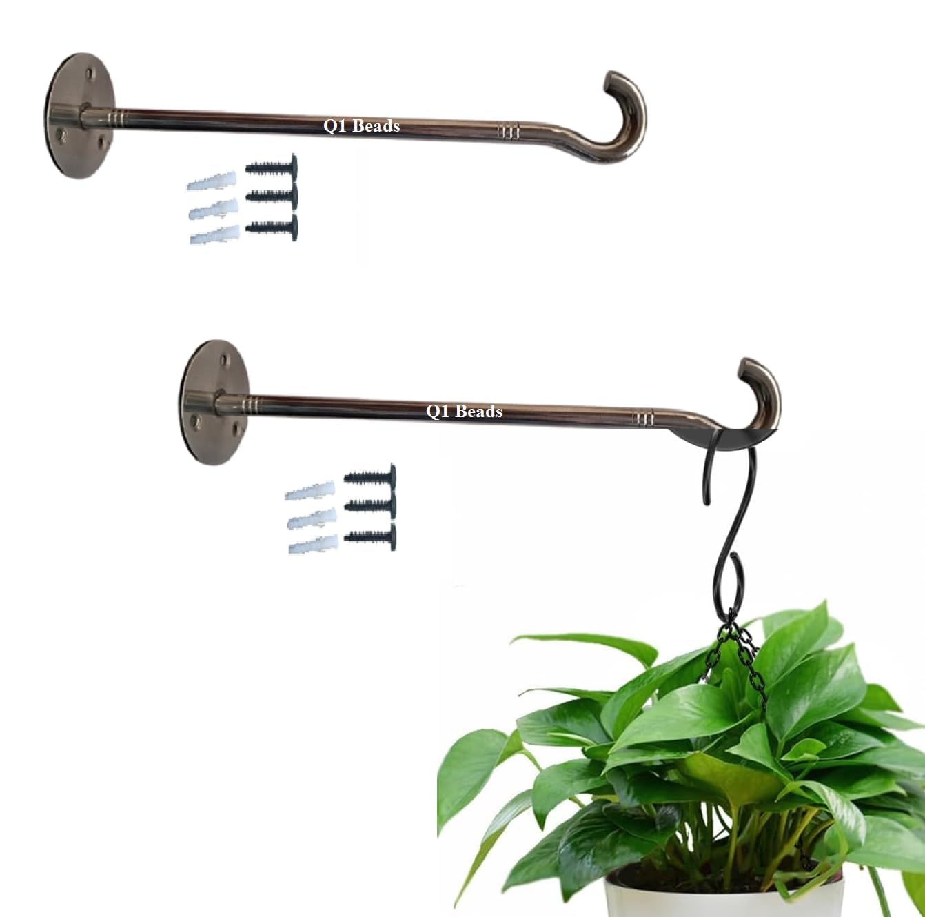 Q1 Beads 2 Pack Stainless Steel Multi use Hanger for Clothes,Plant Hanging Baskets,Hose Wall Hooks for Hanging Bird Feeder(Chrome)