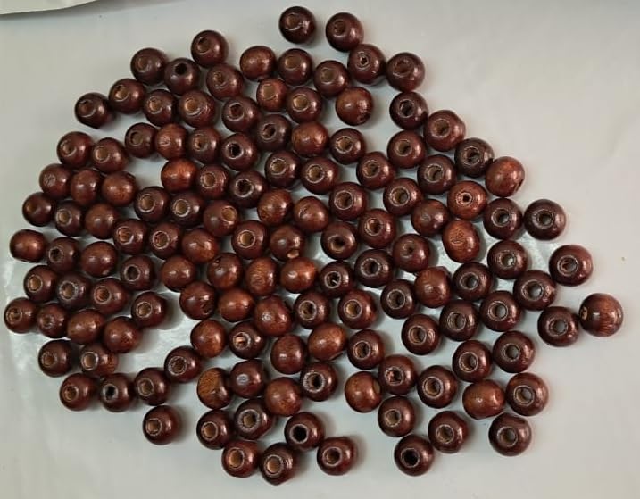 Q1 Beads 450 Pieces. 10 mm Round Wooden Beads for Arts & Craft DIY,Macrame Beige,Brown,White tri Colors (2 mm Hole)