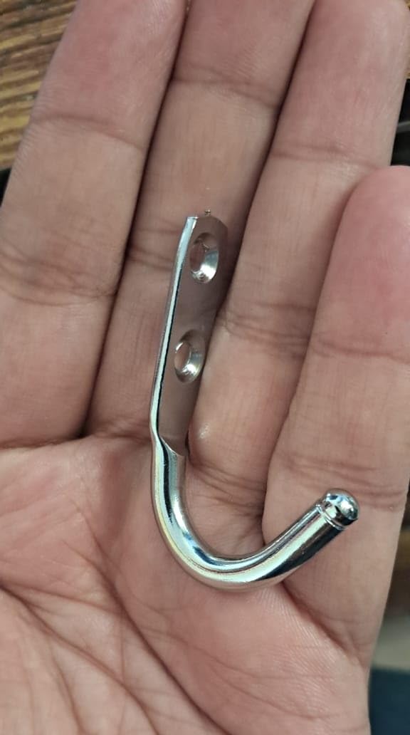 Q1 Beads 12 Pcs. Stainless Steel Heavy Duty(6mm) Wall J Hook 20 Kgs Load Capacity Wall Hooks for Hanging on Bathroom Door,Clothes, Robe, Keys (Chrome)