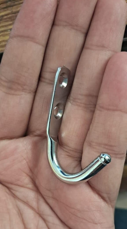 Q1 Beads 12 Pcs. Stainless Steel Heavy Duty(6mm) Wall J Hook 20 Kgs Load Capacity Wall Hooks for Hanging on Bathroom Door,Clothes, Robe, Keys (Chrome)