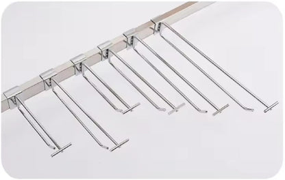 Q1 Beads 6 Pcs. Steel Tube Panel Display Hook with Price Tag Holder 250 mm/10 inch for Square Pipe 15x30 mm -Supermart Shelf Accessories(Chrome)