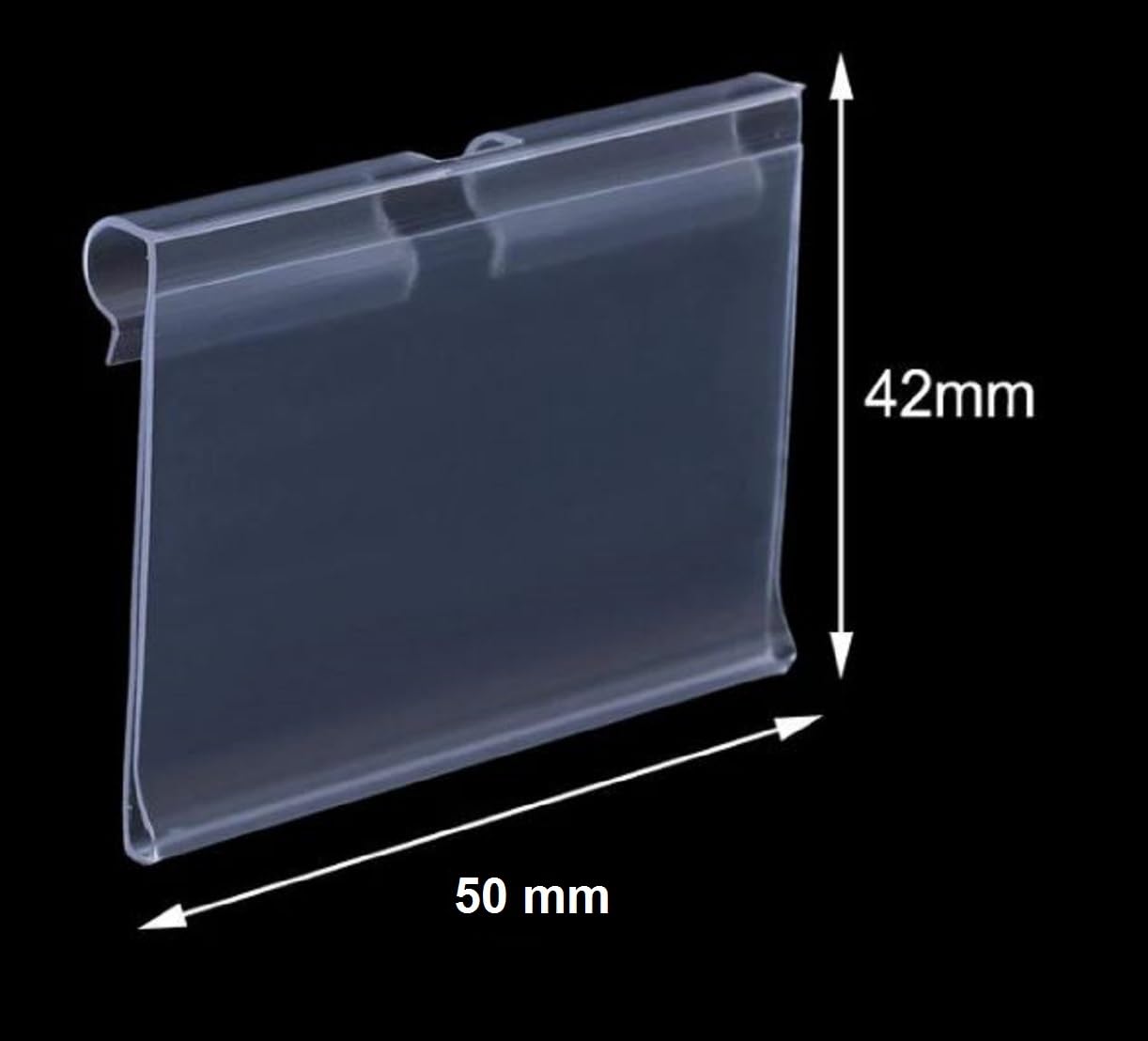 Q1 Beads 50 Pcs. Plastic (50 mm x 42 mm) Display Label Holder for Shelves, for Pantry Retail Merchandise Shopping Mall Store Shop Supermarket UPC Price Card Sign and Ticket Display Holder, Clip