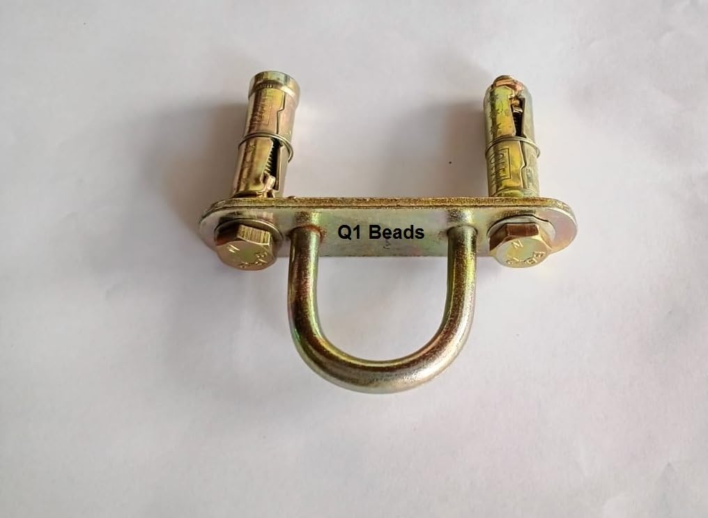 Q1 Beads 2 Pack Metal Wall Hook with Snap Hook 8x80mm Heavy Duty 300 Kg Load Capacity | Zinc Plated Raval Anchor Bolt 10x70 mm Hanger for Swing, Hammock, Punching Bag, Garage Storage (Golden)