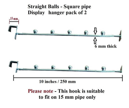 Q1 Beads Steel Tube Straight Hanger 250 mm/10 inch Square Pipe Display Hooks Hanger for 15x30 mm Square Tube -Supermart Shelf Accessories(Chrome)-2 Pack
