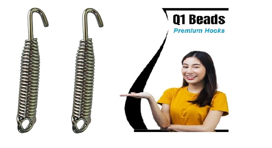 Q1 Beads 2 Pcs Spring Metal Spring for Hanging Swing Jhula Accessories Set For Hammock Swings Chairs, Porch Swings Used For Boxing Bag, Hang Any Article Etc. (Chrome)