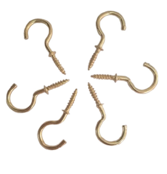 Q1 Beads 2" Inch Steel Cup Hook Wall Mount J Hook for Hanging & Multipurpose Wall Hook - Pack of 25 Pieces (Brass Finish)
