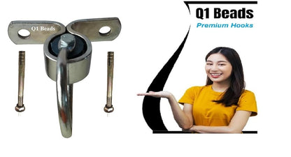 Q1 Beads 2 Pcs Set Metal Round Kada Heavy Duty Wall Hook for Ceiling Hanging Swing Chandelier Baby Swing Punching Bag Fan Jhula Hammock with 4 inches (10mm x 100mm) fasteners 4 Nos.