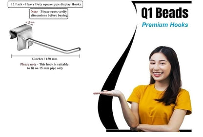 Q1 Beads 12 Pcs. Steel Tube Display Hook 150 mm/6 inch for Square Pipe 15x30 mm -Supermart Shelf Accessories(Chrome)