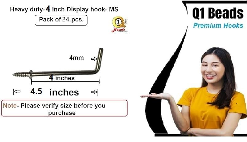 Q1 Beads 24 Peices 4 inch Steel L Shaped Wall Mount Display Hooks for Multipurpose Hanging in Shop,Home, Counter Display Self Screw in (Chrome)
