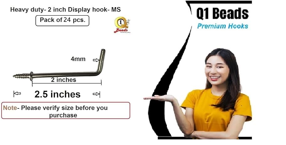 Q1 Beads 24 Peices 2 inch Steel Display Hooks Wall Mount for Multipurpose Hanging in Shop,Home, Counter Display Self Screw in (Chrome)