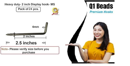 Q1 Beads 24 Peices 2 inch Steel Display Hooks Wall Mount for Multipurpose Hanging in Shop,Home, Counter Display Self Screw in (Chrome)