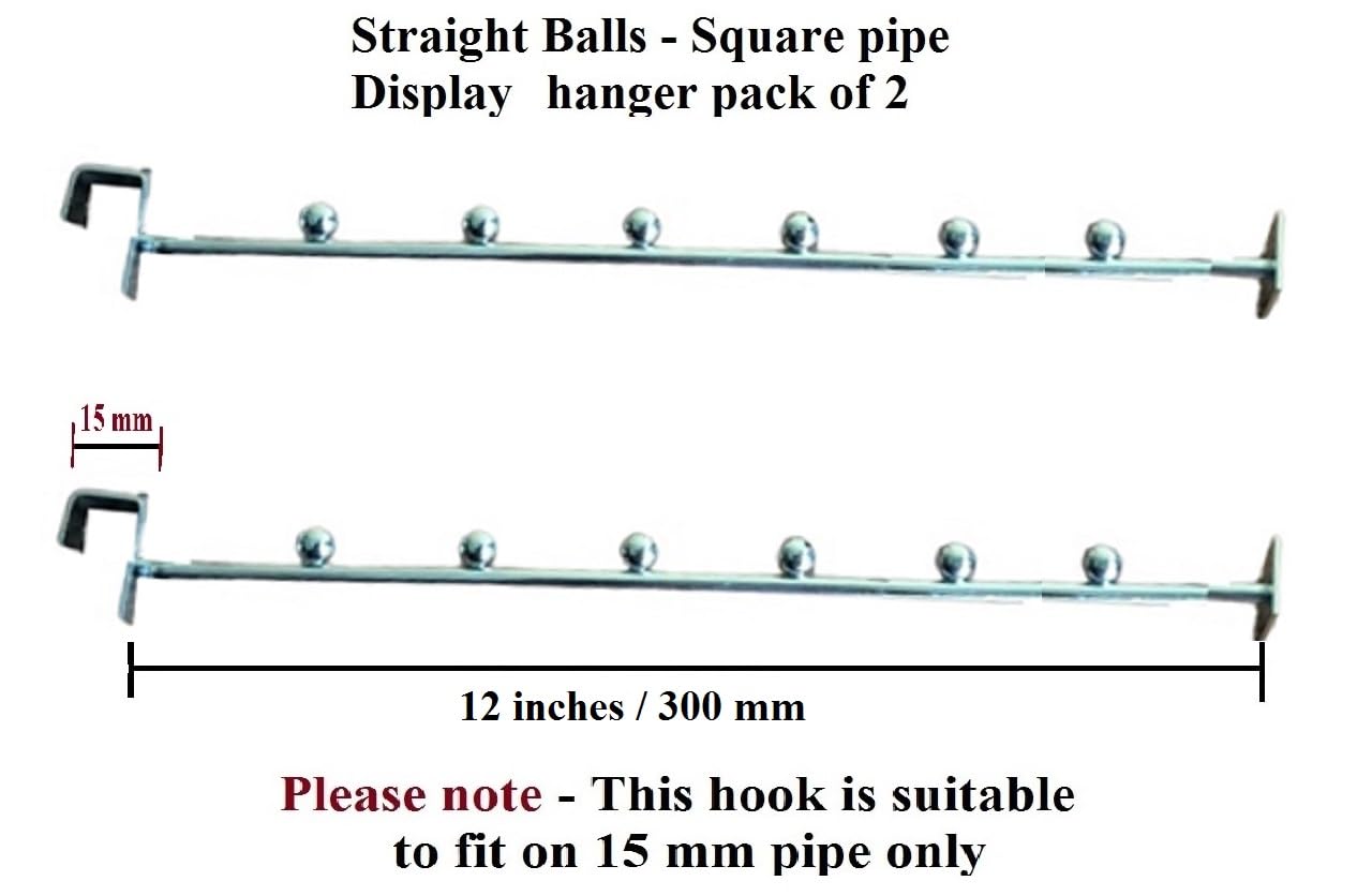 Q1 Beads Steel Tube Straight Hanger 300 mm/12 inch Square Pipe Display Hooks Hanger for 15x30 mm Square Tube -Supermart Shelf Accessories(Chrome)-2 Pack